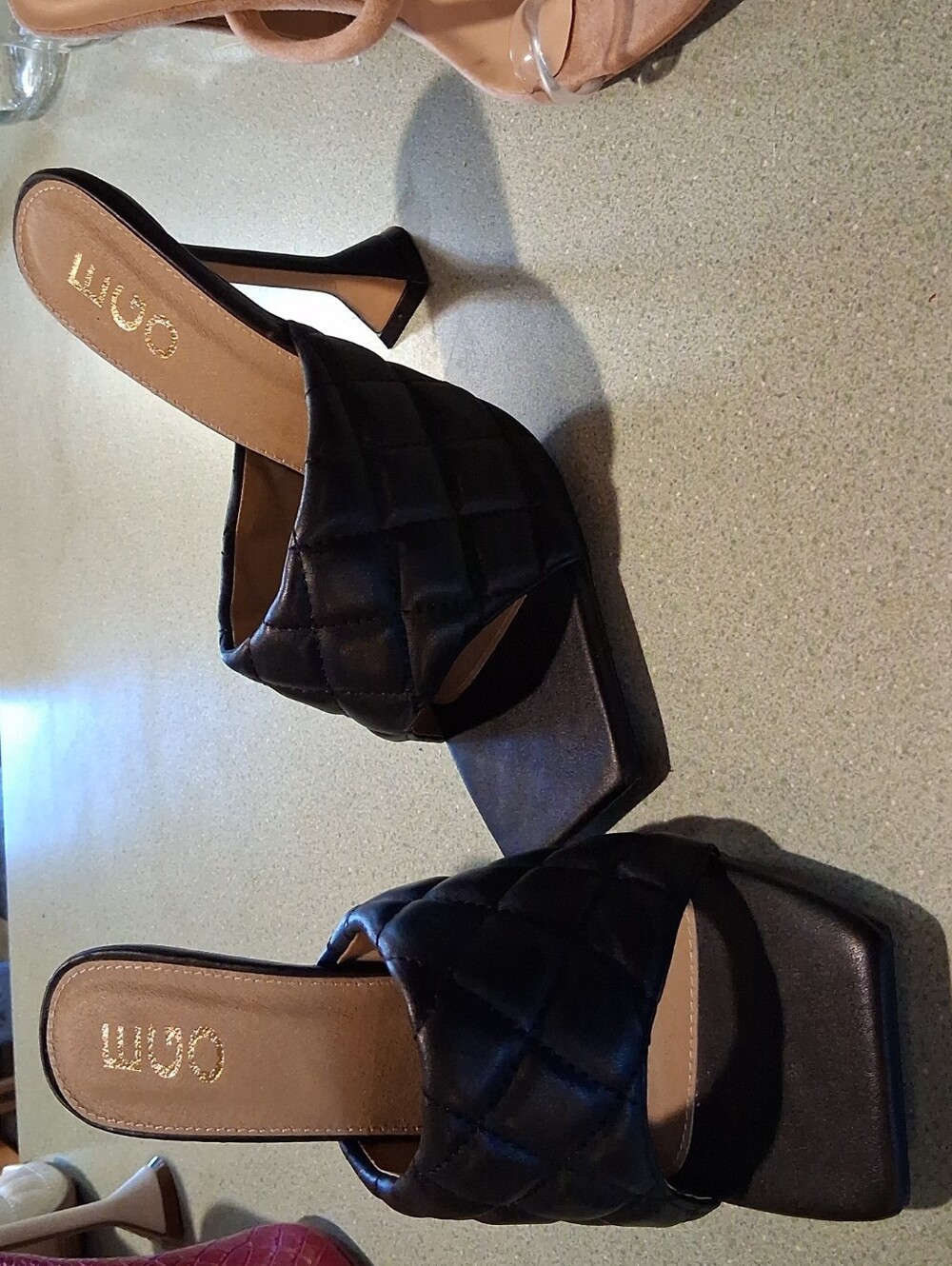 EGO Black Quilted Square Toe Slide Mules